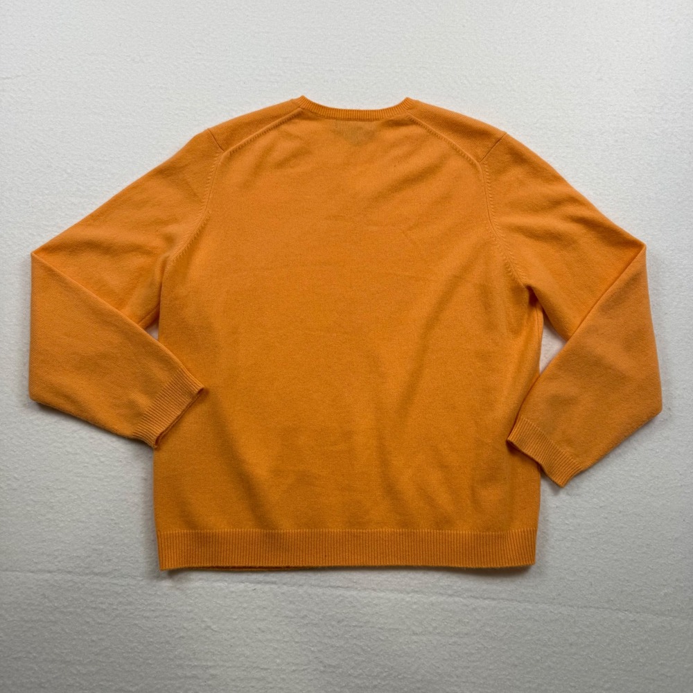 Lands' End V-Neck Sweater 100% Cashmere Vintage Preppy Quiet Luxury Orange L/P - Picture 5 of 11
